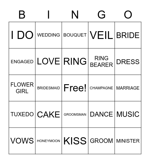 BRIDAL SHOWER BINGO Card