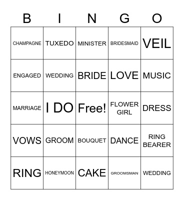 BRIDAL SHOWER BINGO Card