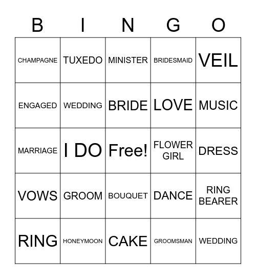 BRIDAL SHOWER BINGO Card