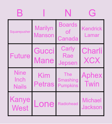 Daddy X Bingo Card