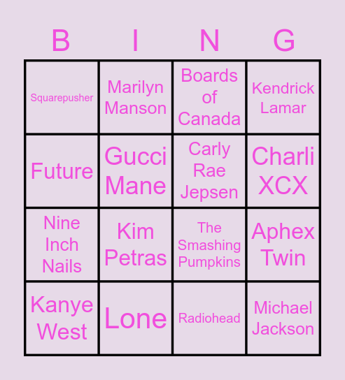 Daddy X Bingo Card