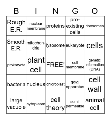 Cell Review Bingo Card