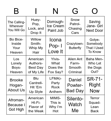Total-Quiz.com Presents Radio Bingo: 2000's One Hit Wonders Bingo Card