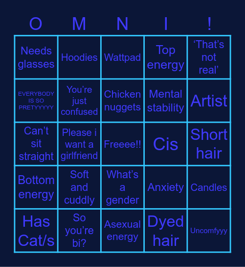 Omnisexual/romantic Bingo Card