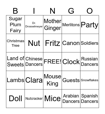 Nutcracker Bingo!! Bingo Card