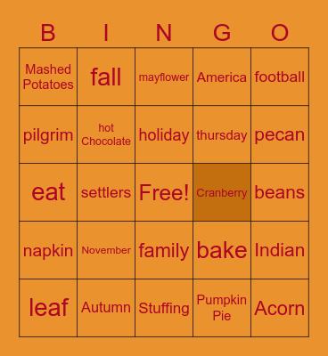 Thanksgiving Bingo Card