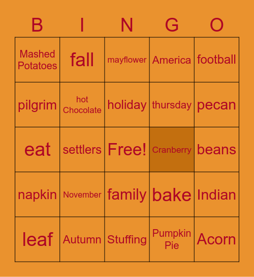 Thanksgiving Bingo Card