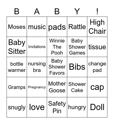 Baby Shower BINGO! Bingo Card