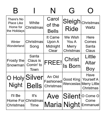 Merry Christmas Bingo Card