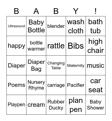 Baby Shower BINGO! Bingo Card