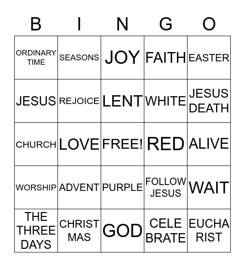 THE CHURCH YEAR Bingo Card