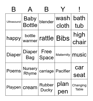 Baby Shower BINGO! Bingo Card