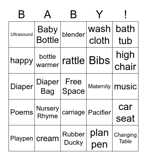 Baby Shower BINGO! Bingo Card