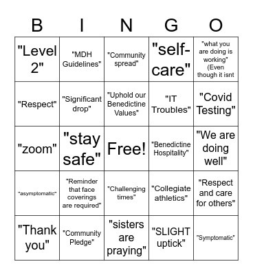 Barb's Safe Return Update Bingo Card