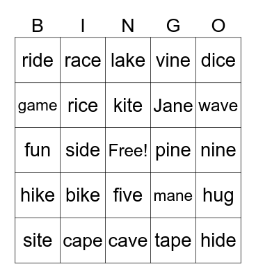 Phonics Bingo Card