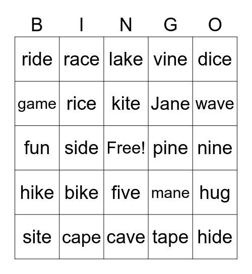 Phonics Bingo Card