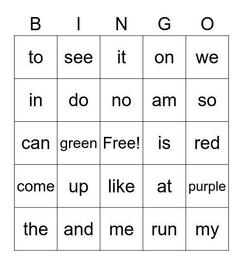 Sight Word Bingo Weeks 1-6 Bingo Card