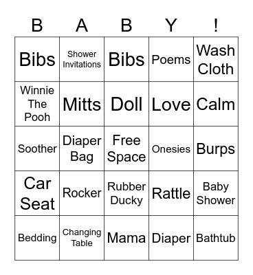 Baby Shower BINGO! Bingo Card