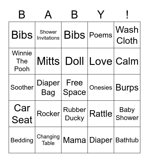 Baby Shower BINGO! Bingo Card