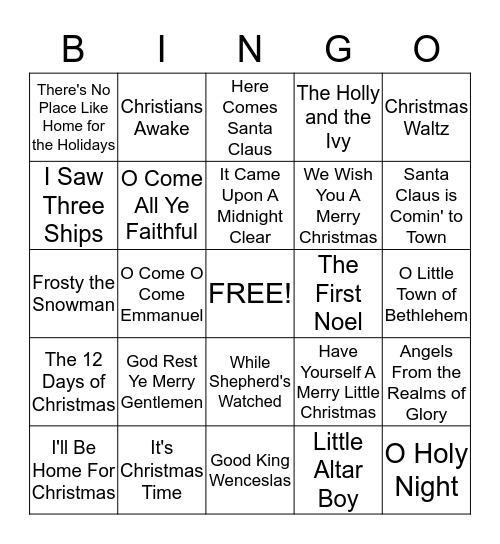 Merry Christmas Bingo Card