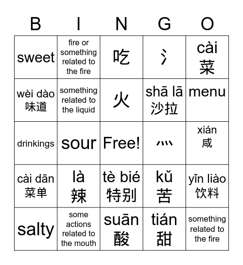 菜单 Bingo Card