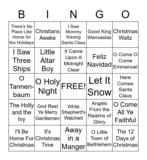 Merry Christmas Bingo Card