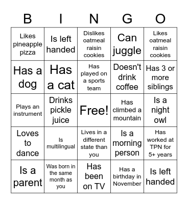 Find someone who... Bingo Card