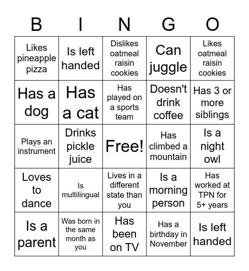 Find someone who... Bingo Card