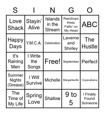 Michelle's Singo Bingo Card