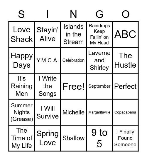 Michelle's Singo Bingo Card