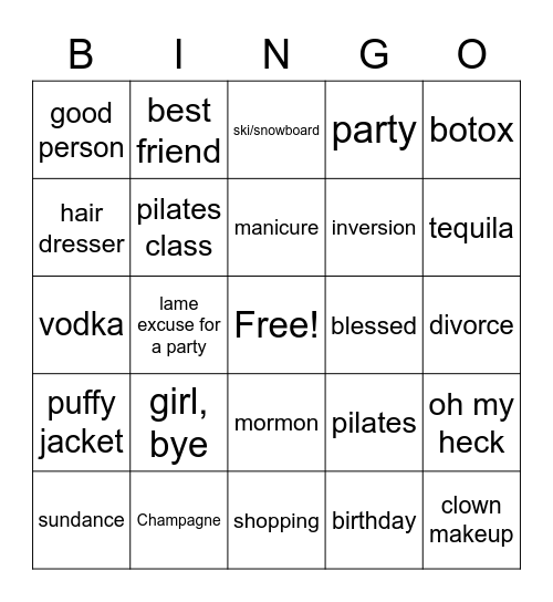Real House Wives of SLC Bingo Card