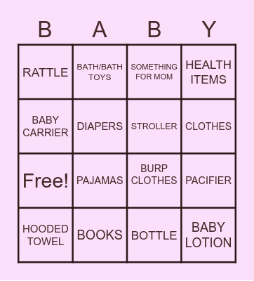 BINGO: BABY SHOWER EDITION Bingo Card