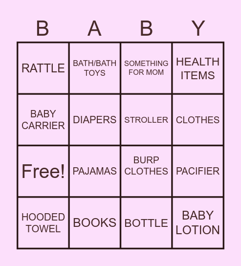 BINGO: BABY SHOWER EDITION Bingo Card