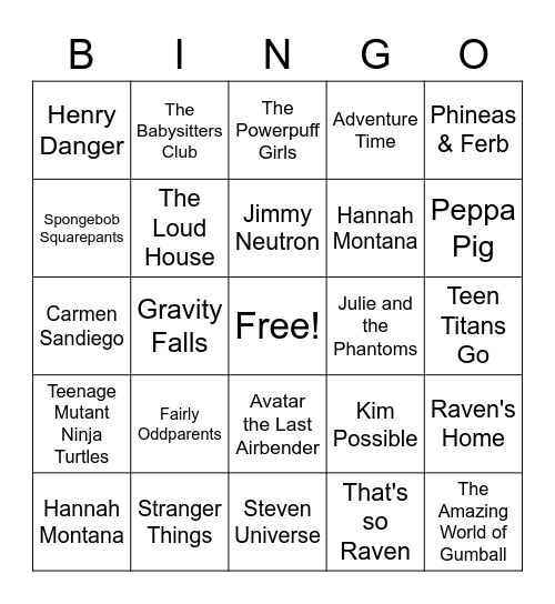 TV SHOWS Bingo Card