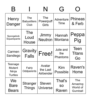 TV SHOWS Bingo Card