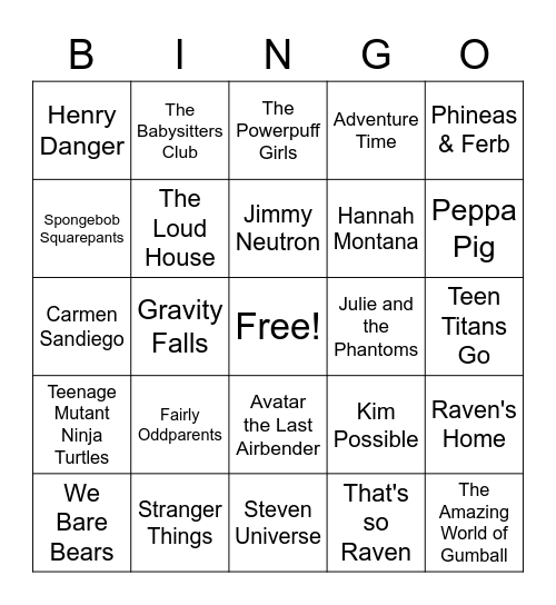 TV SHOWS Bingo Card