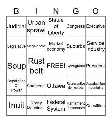 Social studies Bingo Card