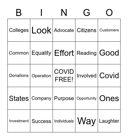 UNITED WAY 2020 Bingo Card