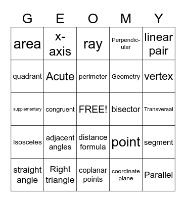 GEOMETRY! Bingo Card