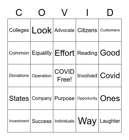 UNITED WAY 2020 Bingo Card