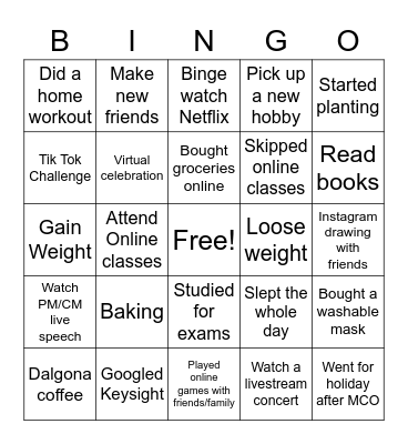 Internship Bingo Card