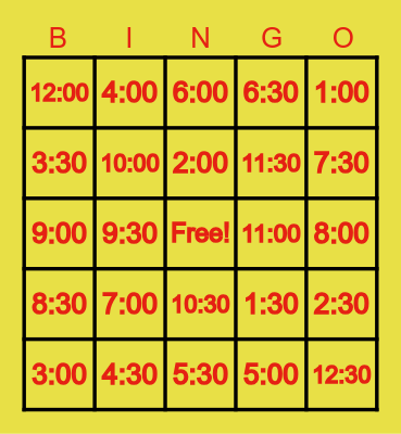 DIGITAL TIME BINGO Card