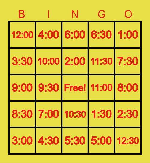 DIGITAL TIME BINGO Card