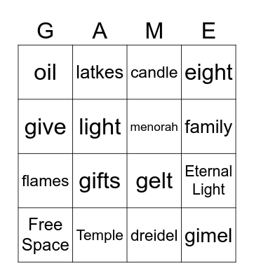 HANUKKAH Bingo Card