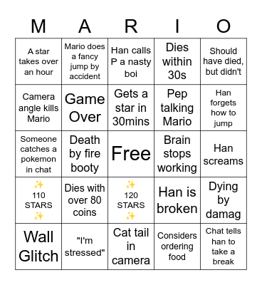 We're gonna get 120 stars Bingo Card