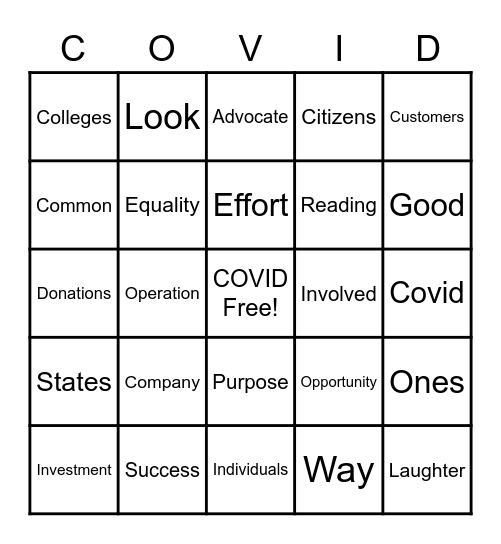 UNITED WAY 2020 Bingo Card