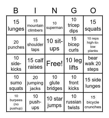 Fitness Bingo! Bingo Card