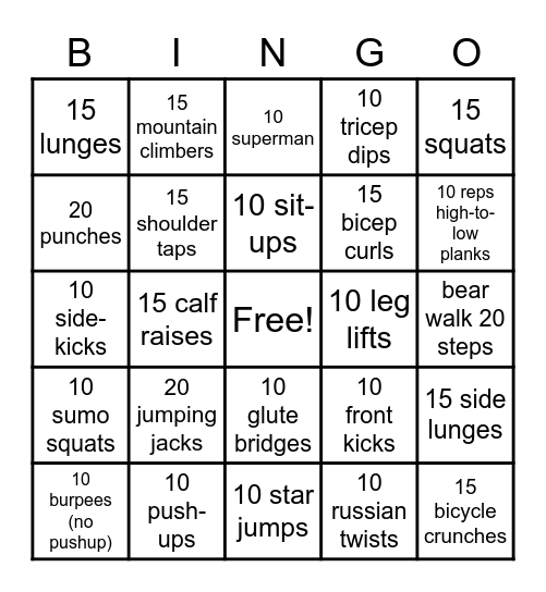 Fitness Bingo! Bingo Card