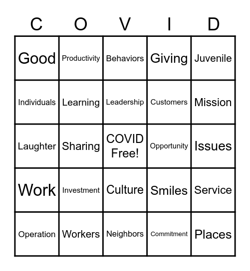 UNITED WAY 2020 Bingo Card