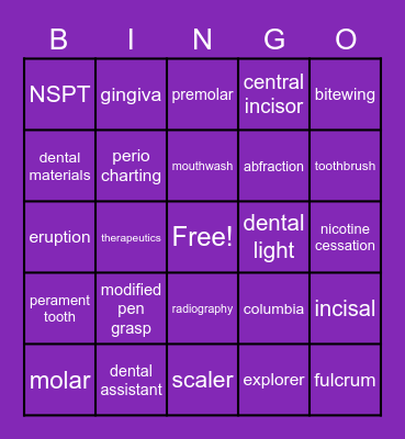 DENTAL HYGIENE 2020 BINGO!! Bingo Card